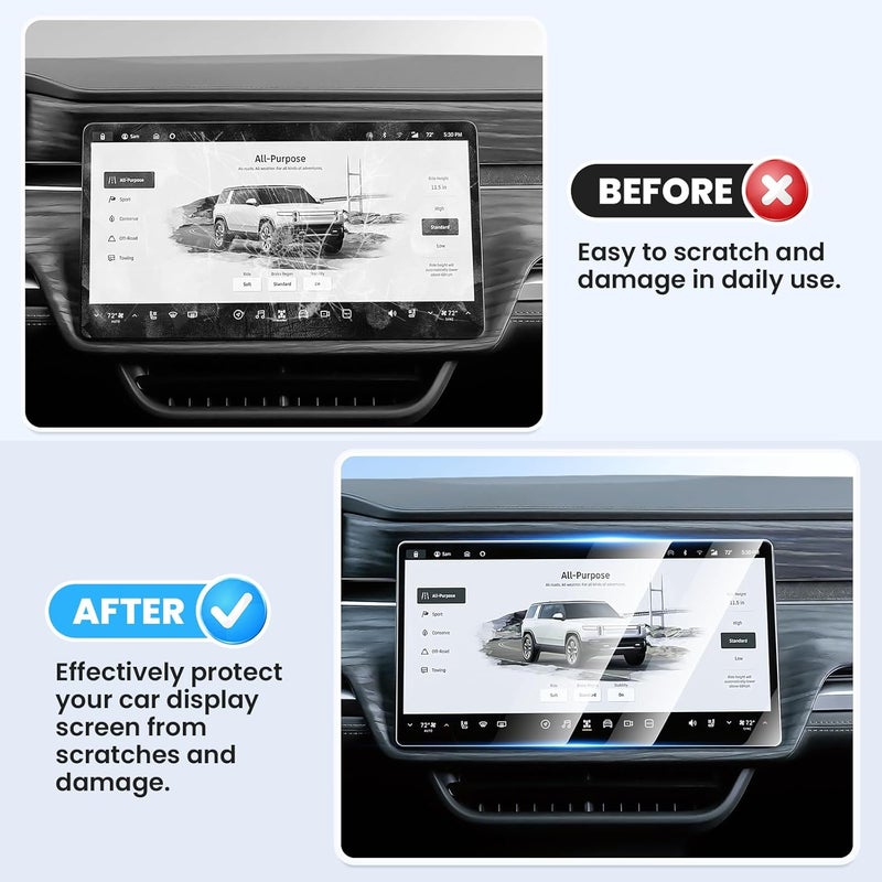 Canvcle 3PCS Screen Protector for 2022-2026 Rivian R1T/R1S, 15.6'' Navigation, 12.3'' Digital, 6.5'' Rear Console Touch Screen Protector Tempered Glass Navigation Display Screen Cover Protective Film - Image 3